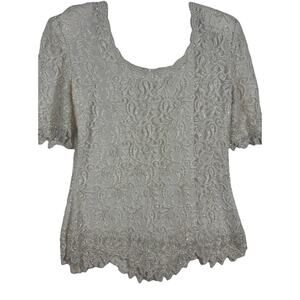 Vintage Brilliante Womens Beaded Ivory Top SZ S Scallop Wedding Formal holiday‎